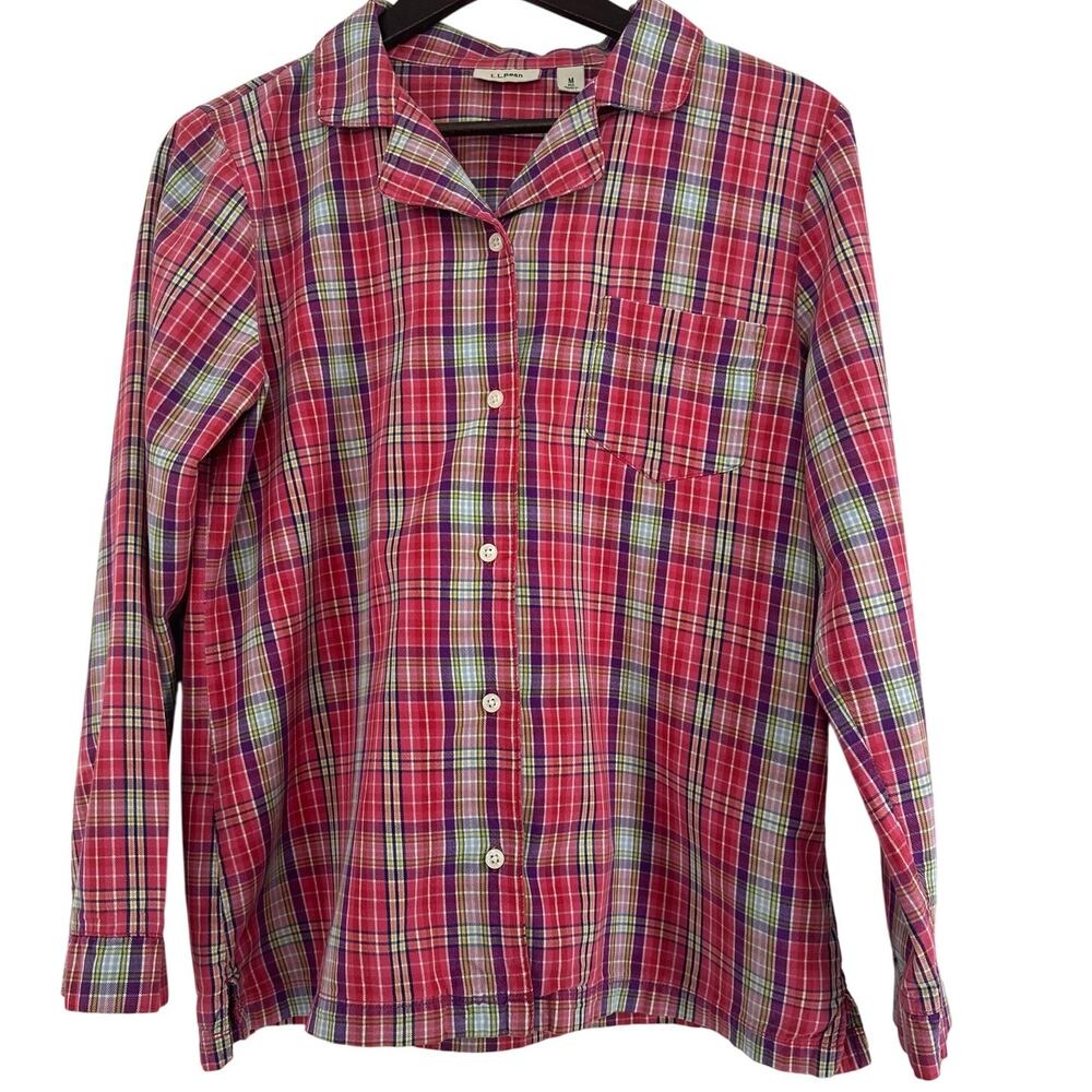 L.L. Bean Pink Plaid Pajama Shirt M